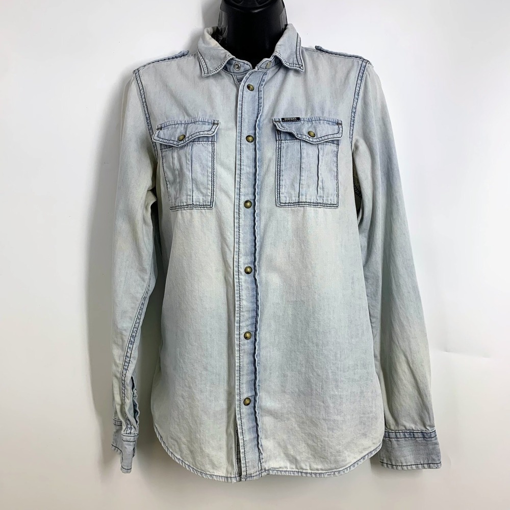Diesel Men's Light Wash Denim Shirt Long Sleeve Button Down Western Style Size S